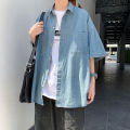 Summer Brand Denim Shirt Men Short Sleeve Cargo Shirt Coat Loose University Handsome Top Clothes 2023 Cowboy Oversize. 