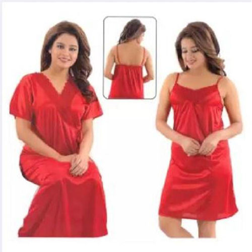 Fashionable and Comfortable Two Part Satin Solid Women Nighty Set Night Dress for Women