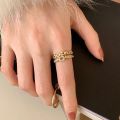 14K gold plated 2023 Korean new fashion jewelry double-layer zircon cross ring elegant women's opening daily work accessories.