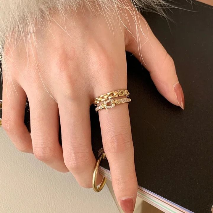 14K%20gold%20plated%202023%20Korean%20new%20fashion%20jewelry%20double-layer%20zircon%20cross%20ring%20elegant%20women's%20opening%20daily%20work%20accessories%20-%20Image%205