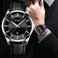 Curren 8365 Men's Wristwatch Leather Fashionable Casual Watch For Men- Black.