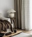 Linen Textured Blackout Curtains for Living Room, Modern Geometric Stripe Pattern Curtain, Flax Color, Light Reducing Drapes.