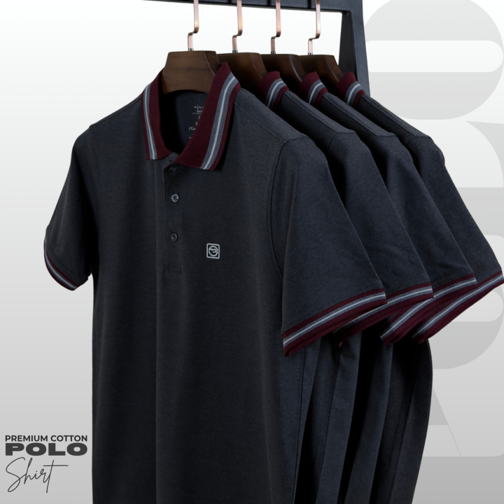 GoodMan Premium Quality Anthra Melange Color Cotton Short Sleeve Polo T Shirt for Men.