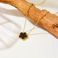 New Fashion 3Pcs/Set Non Tarnish 18K Gold Plated Stainless Steel Clover Earrings Bracelet Necklace Jewelry Set For Women. 
