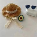 New Elegant Pet Woven Straw Hat for Cat Sun Hat Ribbon for Small Dogs and Cats Beach Party Straw Costume Accessories To Act Cute. 