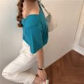 Genaisha New Style Ladies Short-Sleeve Top Trend Korean Version Solid Color Girl Square Neck T-Shirt. 