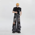Men's Distressed Beggar Hole Hip-hop Baggy Jeans Y2k Streetwear Wide Leg Straight Loose Denim Cargo Pants. 