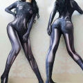 Women Black Spider Pattern Bodysuit Halloween Superhero Girl Cosplay Costume Catsuit Stretch Jumpsuit Faux Leather Romper. 