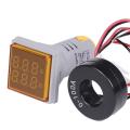 2 In 1 VOLT AMP Meter AC 22mm SQUARE Panel Mount 2 in 1 AC 50-500V 0-100A LED Digital Display Voltage Current Meter Volt Ampere Meter With Indicator Light & CT Cables . 