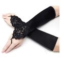 【ALLGOOD】Women's Embroidery Fingerless  Wedding Marriage Gloves Black  intl. 