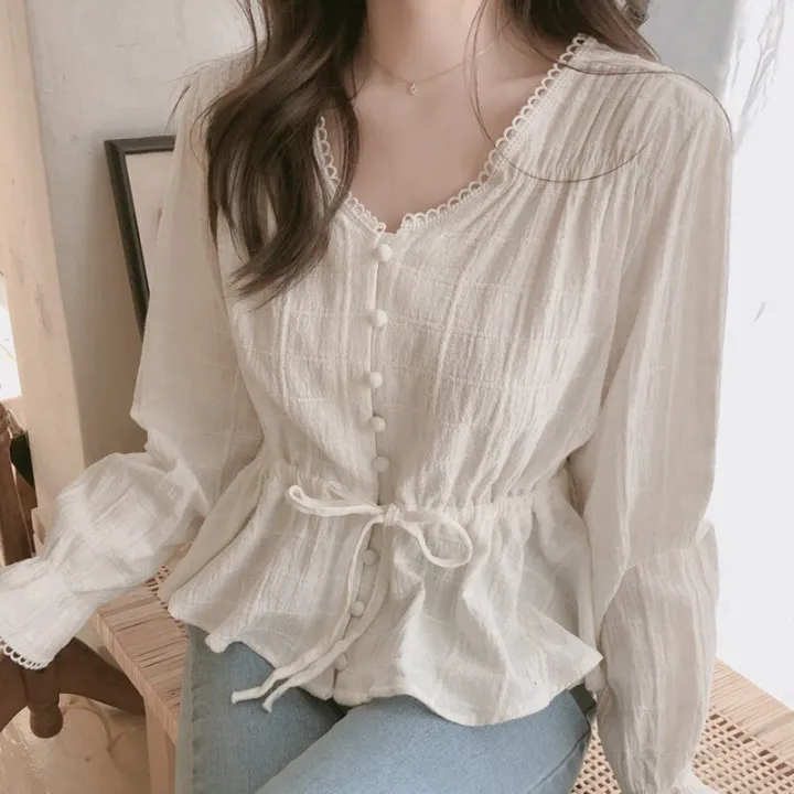 Women%20cute%20sweet%20peplum%20top%20slim%20waist%20a%20line%20belly%20design%20preppy%20style%20girls%20pink%20white%20button%20shirts%20blouses%20cotton%20D217%20-%20Image%205