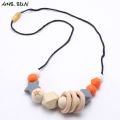MHS.SUN Baby Infant Silicone Wooden Beads Necklace Safty Teething Nursing Beads Necklace Colorful Breastfeeding Jewelry For Mom. 