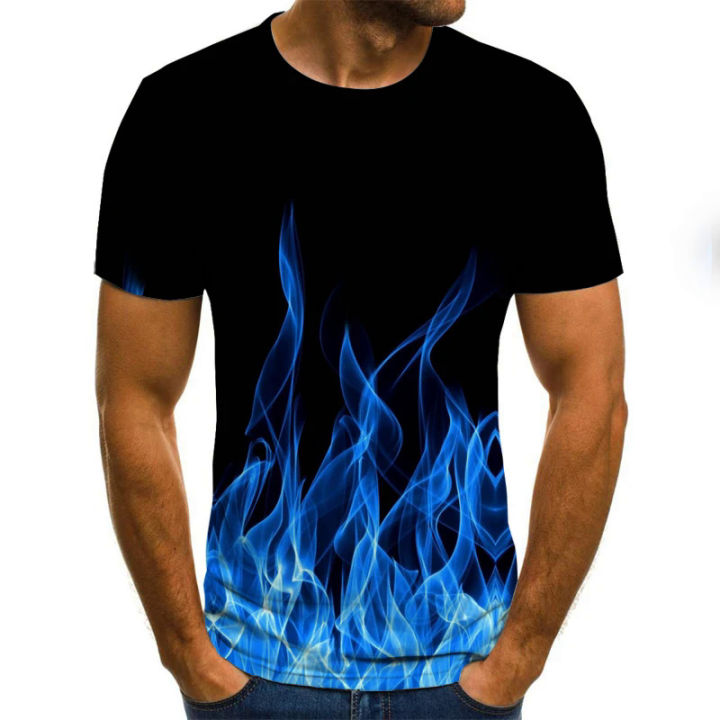 Men's blue flame T-shirt 3D printed T shirt 3D printed T-shirts black round neck T-shirts summer breathable T shirt tops XXS-6XL