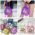 Leaf Hanfu Drawstrings Bag Elegant Mommy Bag Ethnic Style Small Purse Wallet Satin Silk Shopping Bag Embroidery Flower Handbag Ladies/Girls. 