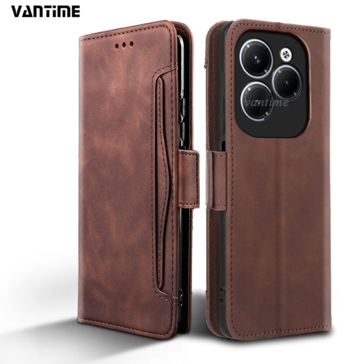 Vantime for Infinix Hot 40 / Hot 40i / Hot 40 Pro PU Leather+Soft TPU Wallet Case Multi Cards Clip Flip Cover