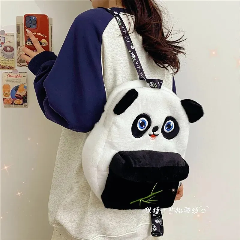 Women Cute panda plush backpack girl student school bag lady