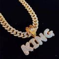 Men Women Hip Hop KING QUEEN Letter Pendant Necklace with 13mm Miami Cuban Chain Iced Out Bling HipHop Necklaces Fashion Jewelry.