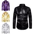 【Alien Alien】 Men top Stage Dance Nightclub Prom Costume Men's Luxury Sequin Glitter Shirts Long Sleeve Silk Satin Shiny Disco Party Shirt.