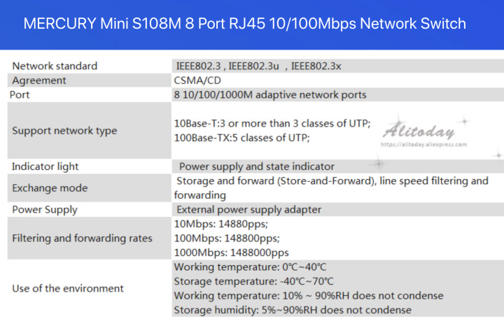 MERCURY%20Mini%20S108M%208%20Port%20RJ45%2010/100Mbps%20Network%20Switch%20Desktop%20Switch%20Fast%20Ethernet%20Wwitch%20HUB%20Converter%20-%20Image%203
