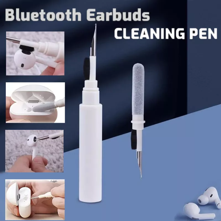1 confezione] Kit di pulizia per AirPods Pro 1 2 3 Earbuds, Cleaning Kit Pen Shape with Soft Brush Flocking Sponge Tool for Bluetooth Earphones Charging Case Phone, Camera and Computer (White