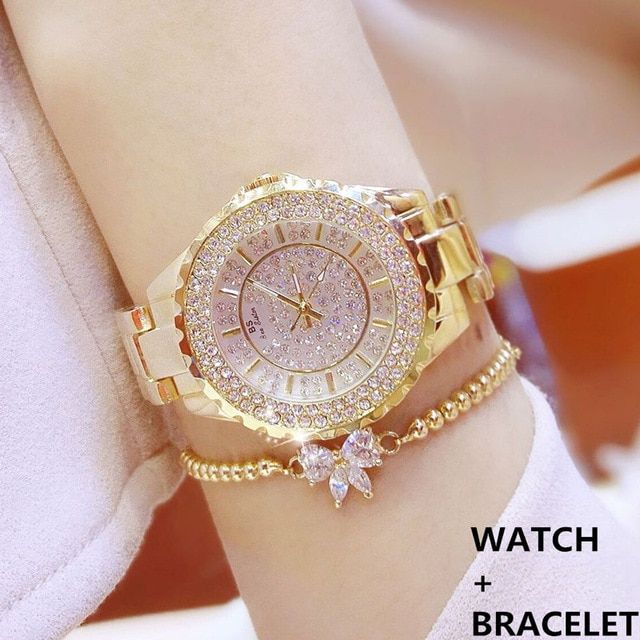 Women Watches Gold Luxury Brand Diamond Quartz Ladies Wrist Watches Stainless steel Clock Female Watch Daraz .bd