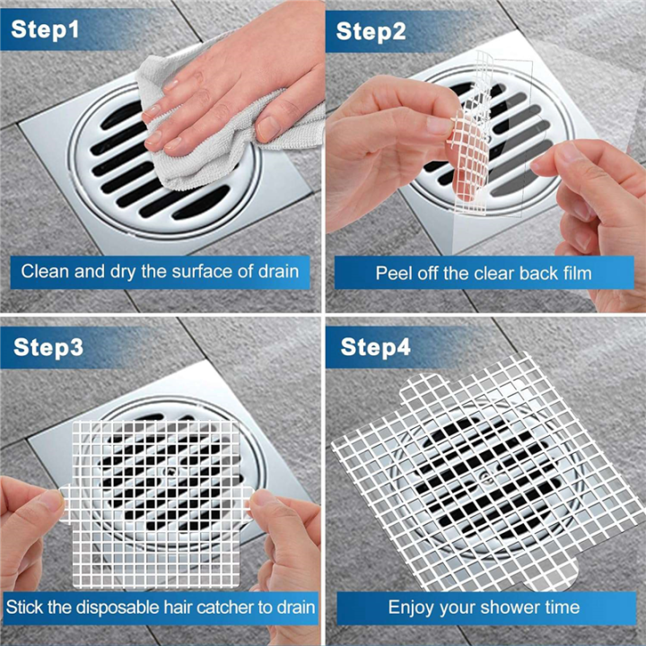 Disposable%20Shower%20Drain%20Hair%20Catcher,%204.1%20Inch%20Drain%20Cover%20Mesh%20Stickers%20Hair%20Collector%20for%20Shower%20Bathroom%20Easy%20Install%2030Pcs%20-%20Image%204