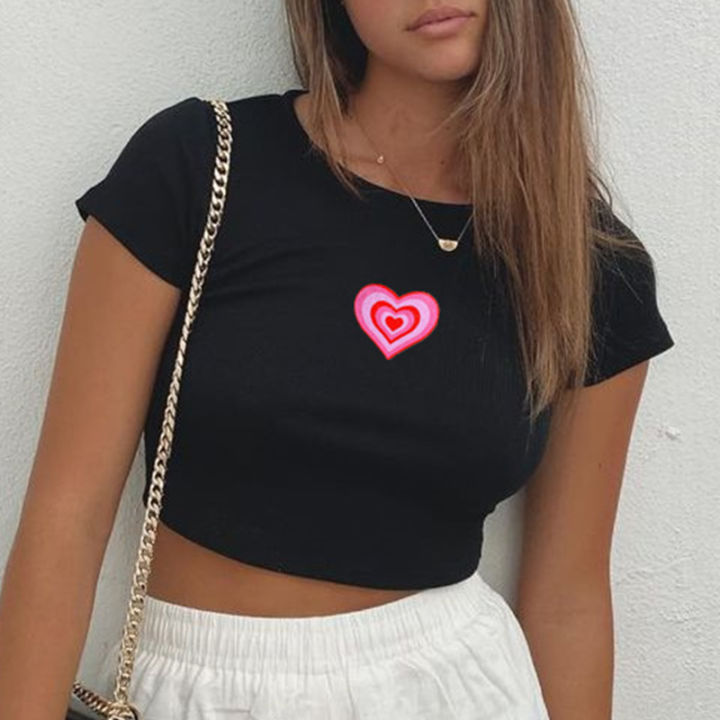 Casual%20Women%20Crop%20Tops,%20Short%20Sleeve%20Round%20Neck%20Heart%20Printed%20Tops%20for%20Summer%20Spring,%20Women%20Clothing%20-%20Image%204