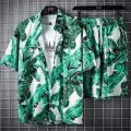 Hawaiian Style Beach Pants Men's Loose Quick-Dry Casual Suit Printed Shirt Shorts Couple plus Size Set. 