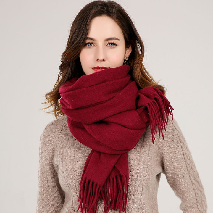 Winter 100% Wool Scarf For Women Brand shawls Thicken Warm Soft Scarves Winter Female Solid Shawls Wrap Pashmina Tassels Scarfs