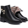 Cotton mother's autumn and winter plush 2021 new mid to old age low heeled women's shoes, leather soft sole short boots. 