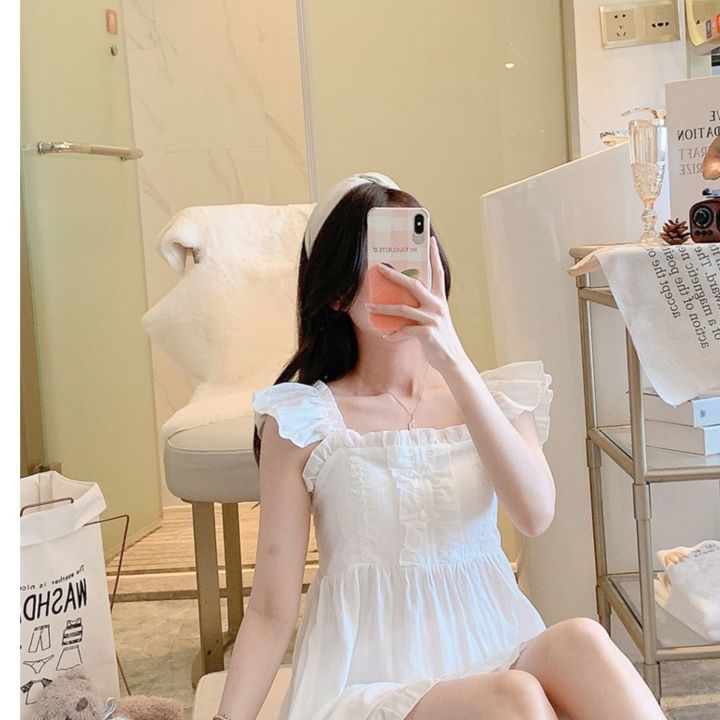 Women's%20Sling%20Pajamas%20Summer%20Woven%20Cotton2023New%20Sweet%20Women's%20Sweet%20Dried%20Shrimp%20Powder%20Two-Piece%20Suit%20Summer%20-%20Image%206