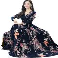 New Attractive Stylish Party Evening Casual Print  Long Gown Dress Digital Print Long Sleeve Maxi Dress One Piece Long Kurti For Women. 