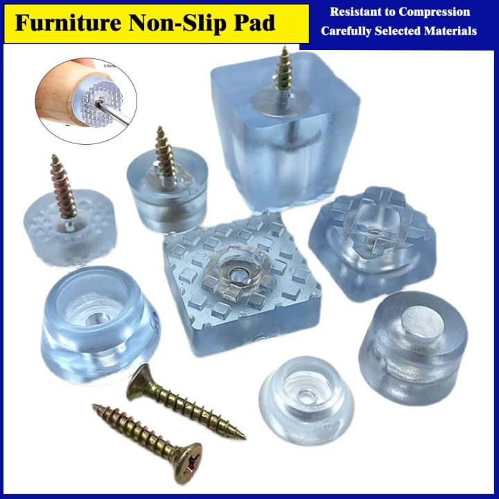 2/4/8Pcs Transparent Non-slip Chair Leg Cap Feet Pad With Screw