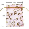 100 PCS 9X12cm Heart Printed Pink Organza Bags Jewelry Pouch Bags Organza Drawstring Pouches Wedding Favors Candy Gift Bags , heart pattern organza bags - Pink.