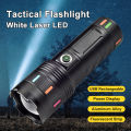 🔦💡 Powerful Aluminium Alloy Flashlight – White Laser LED Torch with Fluorescent Night Glowing Strip | 18650mAh Rechargeable Battery, 800M Long Range, Waterproof, Type-C USB & Digital Display 🌟. 