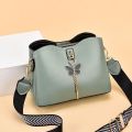 Wide Strap 2023 PU Leather Women bucket Handbags Fashion Brand Designer Lady's Shoulder Crossbody Handbag Female Bags. 