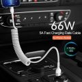 5A 66W USB Type C Micro USB C Spring Fast Charging Date Cable For iPhone Android Phone Accessories Car USB Data Charging Cable. 