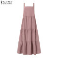 ZANZEA Muslimah Women Muslim Sleeveless Square Neck Pinafores Dress Tiered Party Swing Sundress. 