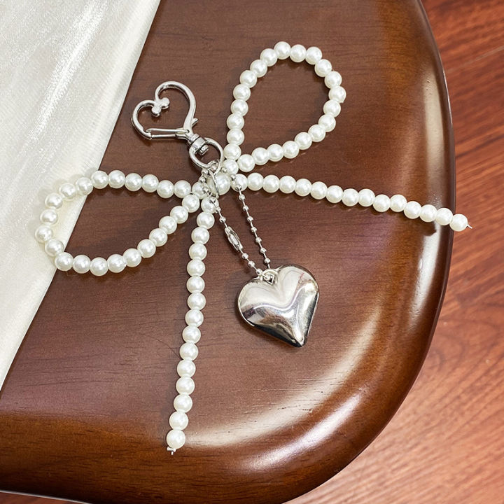 【NEW】 Delicate Beaded Key Chain Handmade Shaped Keyring Heart Keychain Ornament Pearl Decoration For Bags And Phones Huiye