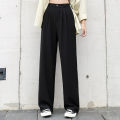 Women Wide Leg Pants Autumn Elastic Waist Pockets Button Fly Fashion Trousers Long Pants Casual Bottoms All Match B06809K.