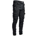 Jeans Men Black Cargo Pants Multi Pockets Denim Pantalones Blue Slim Fit Overol Hombre Fashion Casual Streetwear Trousers 3XL. 