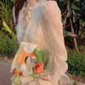 V neck elegant sweet dress women long sleeve chiffon floral party beach dress for girls Korean style 2021 summer chic. 