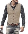 Mens Suit Vests Men Brown Black Waistcoat Vest Man Plaid Steampunk Jacket Striped Tweed V neck Slim Fit Gilet Wedding Clothing. 