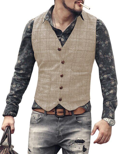 Mens%20Suit%20Vests%20Men%20Brown%20Black%20Waistcoat%20Vest%20Man%20Plaid%20Steampunk%20Jacket%20Striped%20Tweed%20V%20neck%20Slim%20Fit%20Gilet%20Wedding%20Clothing%20-%20Image%202