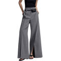 Lemongor Urban Office Lady Fashion Split-Front Pleated Wide Leg Suit Pants Spring Autumn High-Waisted Casual Trousers For Women. 