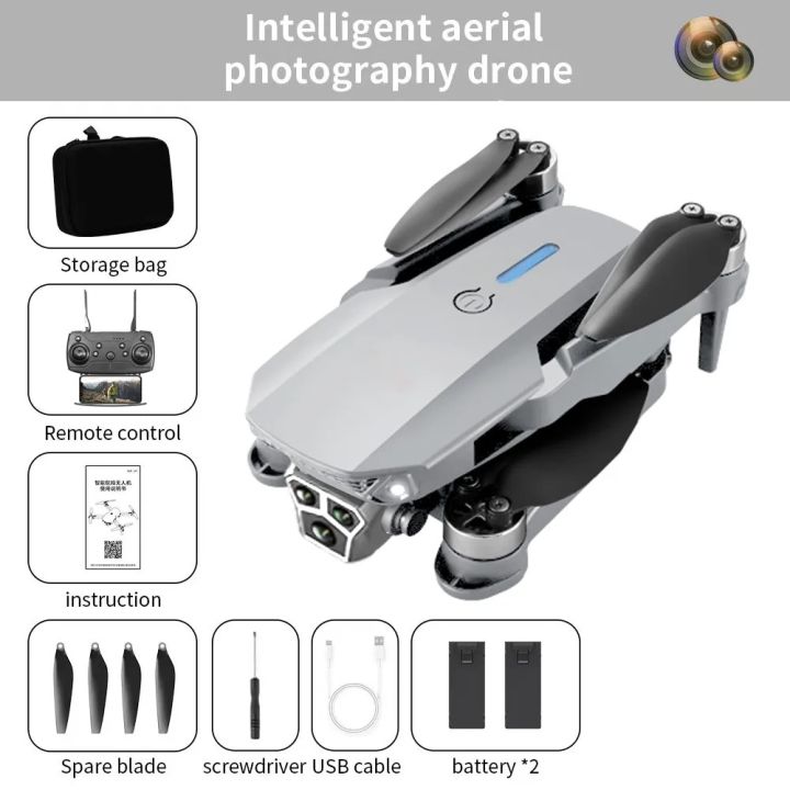 FLH- Mini 2 Drone, Duel Camera , Duel Battery Brashless Intelligent Following UAV Dron Headless Mode Optical Flow Hover Professional FPV RC Drones E88