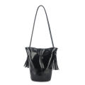 Paloma Wool first layer of oil wax cowhide vintage one-shoulder crossbody tassel bucket bag white Baihe same women's bag.