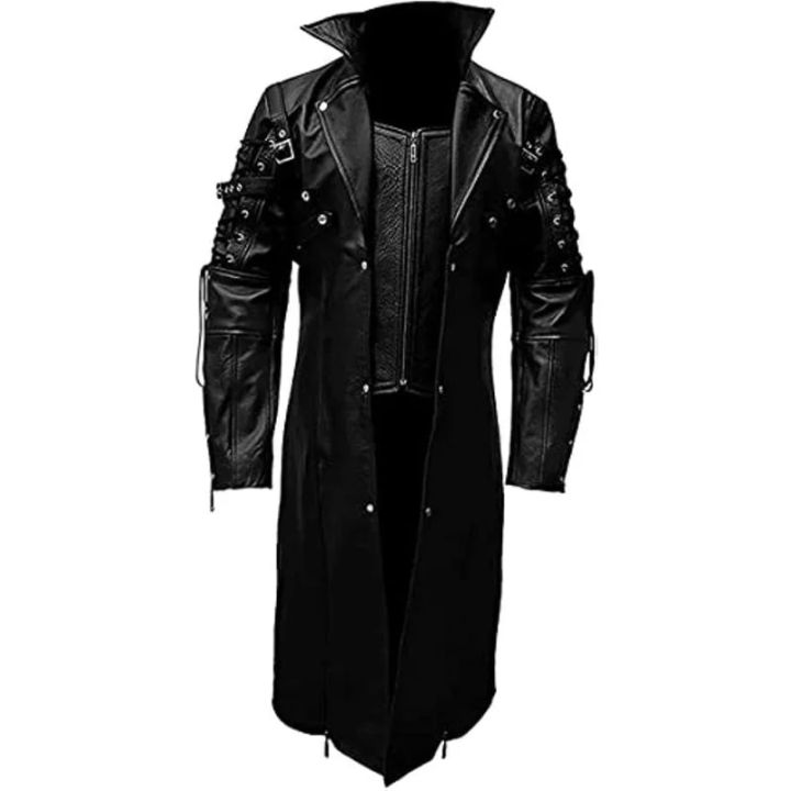 thumbnail image 2 of Men's Steampunk Gothic Faux Leather Trench Coat – Hugh Jackman Van Helsing Style 2 of 5