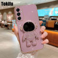 Tokifu For Samsung Galaxy A05s Back Cover With Astronaut Folding Holder Luxury 6D Plating Case Soft Silicone Bracket Phone Cases. 