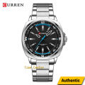 CURREN 8455 Men's Wristwatches with Round Dial Casual Stainless Steel Fashionable Casual Classic Quartz Watch For Men- Silver Black & Sky. 